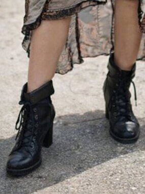 Jil Sander Black Leather Suede Inlay Lace Up Heel Ankle Boot Size 37 (US 7)